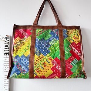Vintage 70s Boho Canvas Patchwork Tote Bag